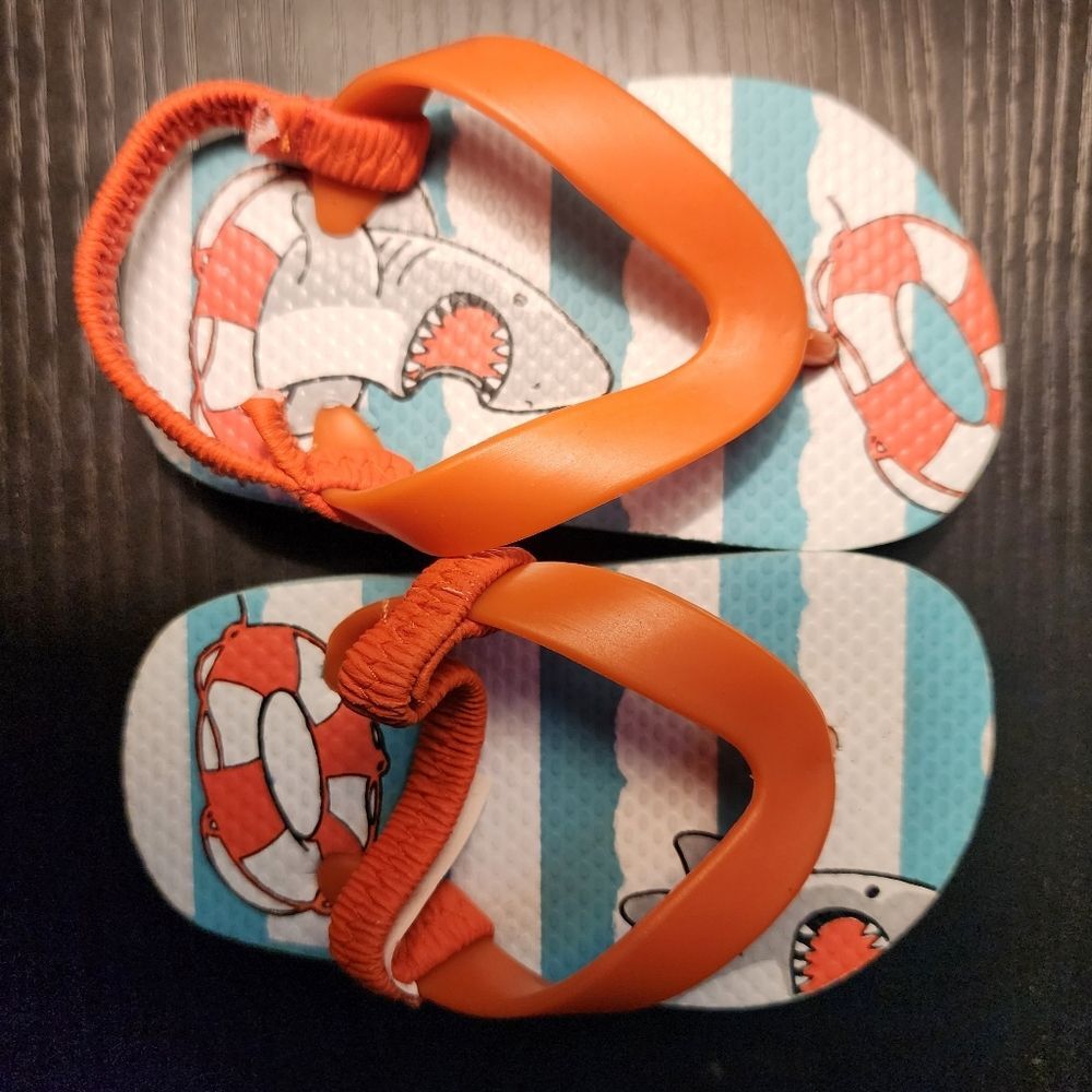 Orange and Blue Beach Baby Flip Flops Size 4-5